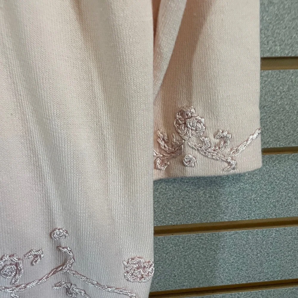 Worthington‎ Women's Pink Floral Embroidered Button Down Cardigan Sweater L